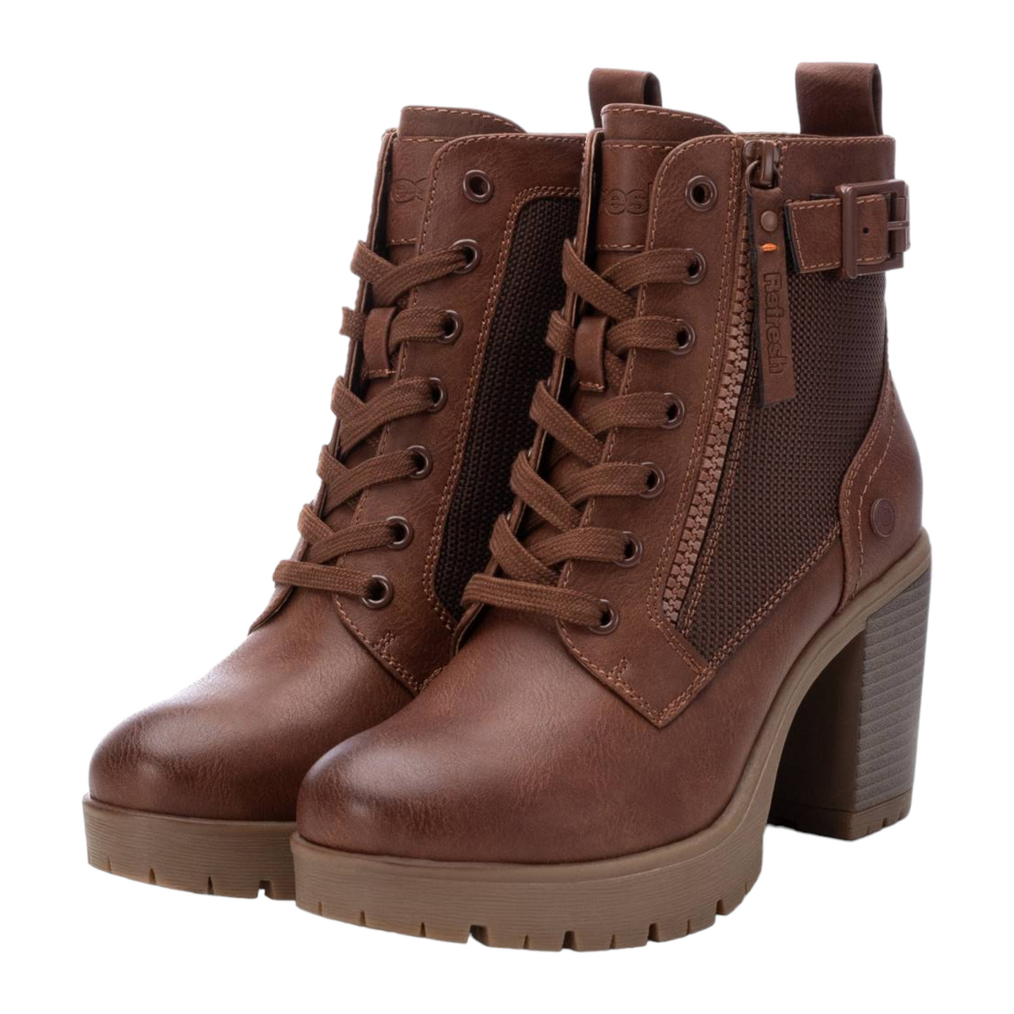 Botin Marron Tacon Cordones Cremallera  Refrehs 17123201