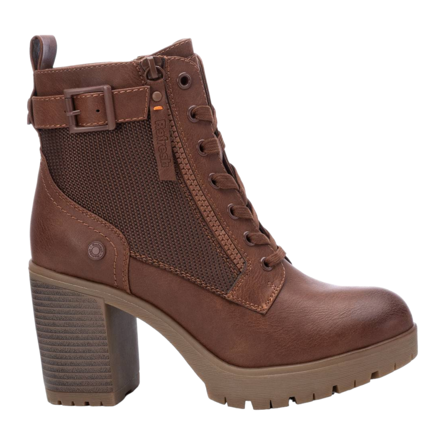 Botin Marron Tacon Cordones Cremallera  Refrehs 17123201