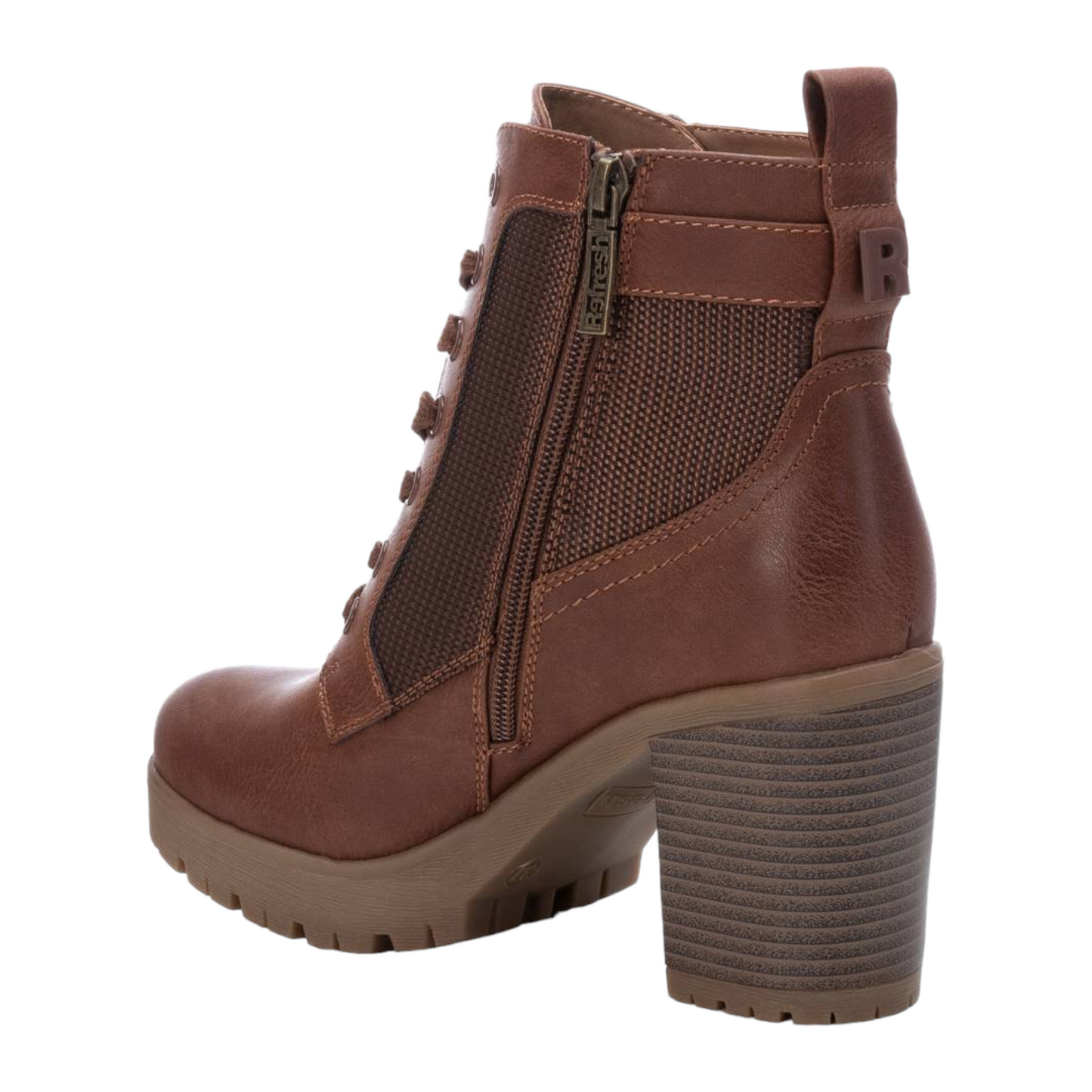 Botin Marron Tacon Cordones Cremallera  Refrehs 17123201